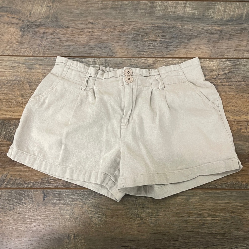 Daytrip Linen Blend Paperbag Waist Shorts Beige Tan Medium Beach Vacation Travel